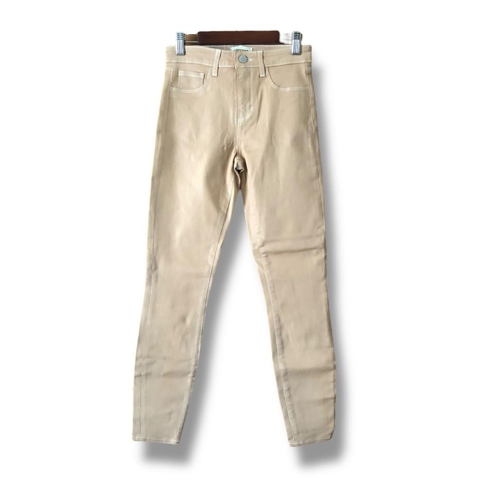 L'Agence Margot High Rise Skinny Jeans Nude White Coated Contrast NWOT Size 24